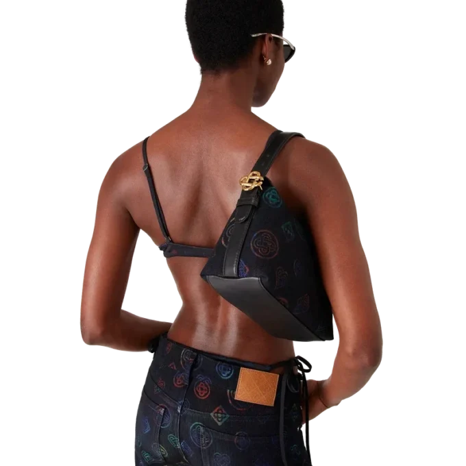 Bolso de cuero azul con logotipo Bolso de cuero azul con logotipo