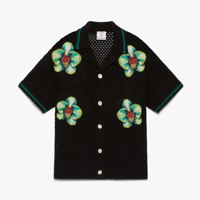 Camisa de croché de pantalón corto con bordado Glitch Orchid Camisa de croché de pantalón corto con bordado Glitch Orchid