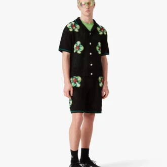 Camisa de croché de pantalón corto con bordado Glitch Orchid