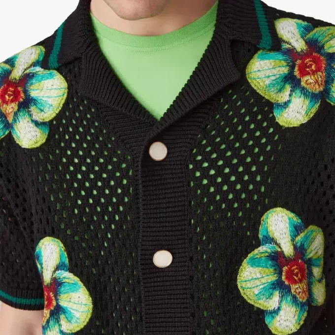 Camisa de croché de pantalón corto con bordado Glitch Orchid Camisa de croché de pantalón corto con bordado Glitch Orchid