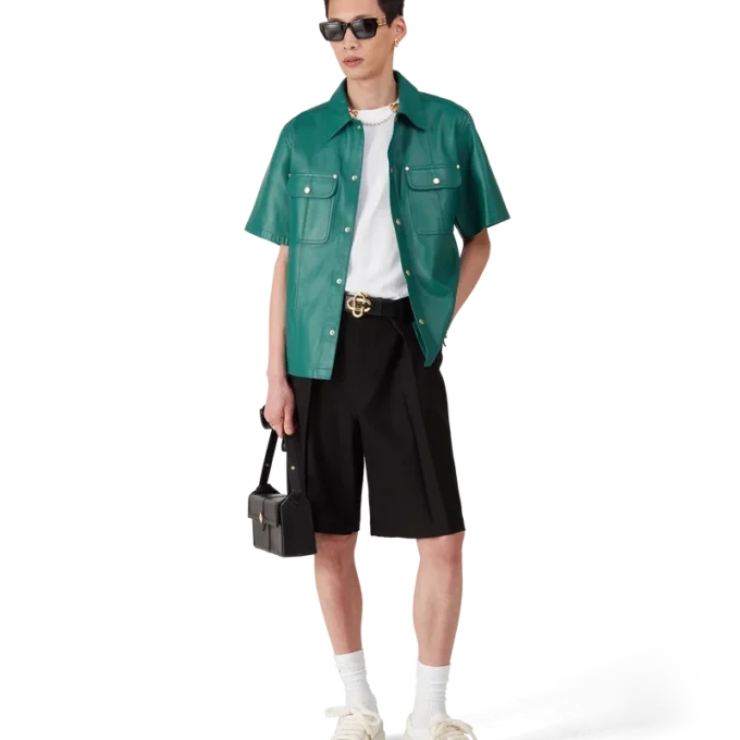 Camisa de cuero de manga corta