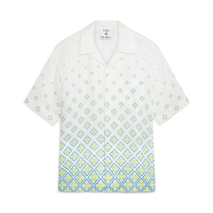 Camisa de lino de manga corta con monograma degradado Camisa de lino de manga corta con monograma degradado