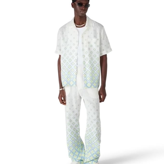 Camisa de lino de manga corta con monograma degradado Camisa de lino de manga corta con monograma degradado