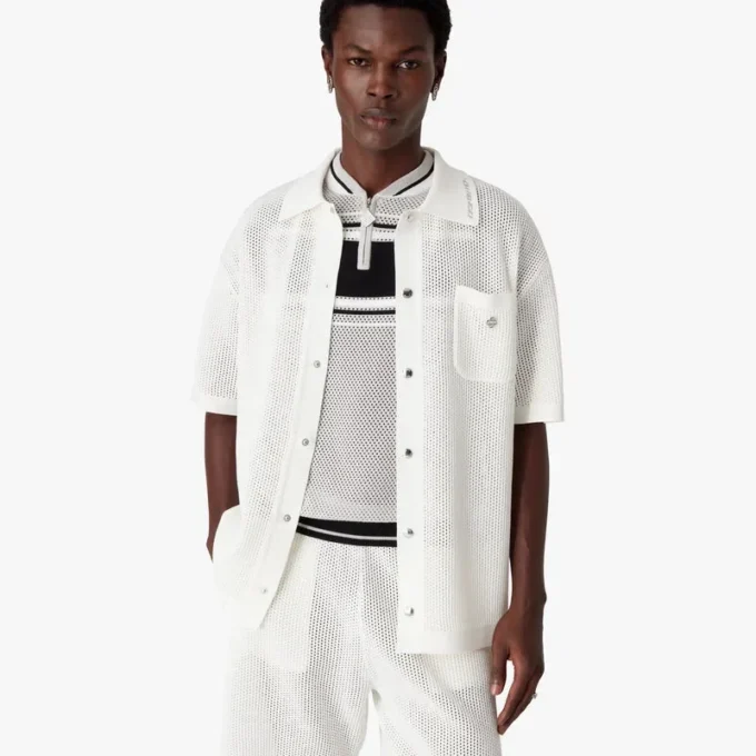 Camisa de malla de manga corta blanca