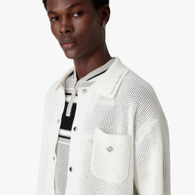 Camisa de malla de manga corta blanca