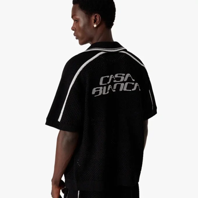 Camisa de malla negra de manga corta Camisa de malla negra de manga corta