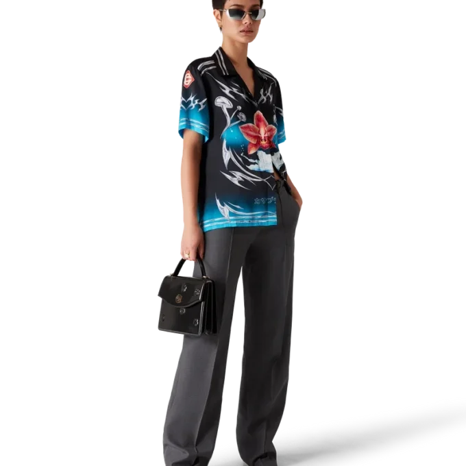 Camisa de manga corta de satén de seda Blades Camisa de manga corta de satén de seda Blades