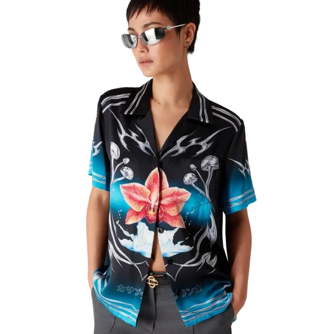 Camisa de manga corta de satén de seda Blades Camisa de manga corta de satén de seda Blades