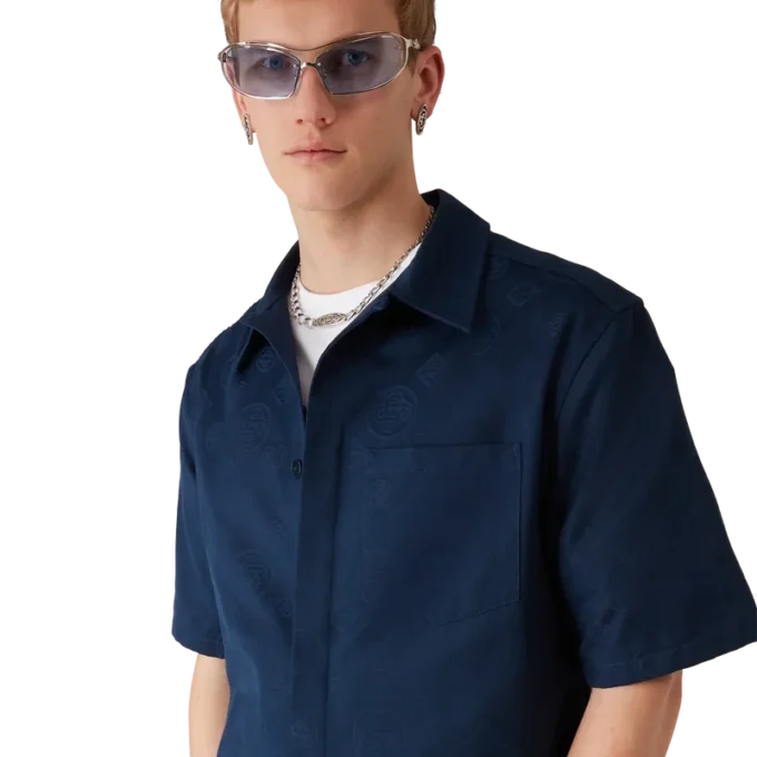 Camisa de pantalón corto con monograma azul marino Camisa de pantalón corto con monograma azul marino