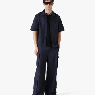 Camisa de pantalón corto con monograma en semitonos azul marino