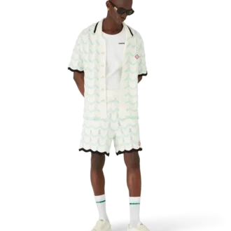 Camisa de pantalón corto de algodón de ganchillo con diseño ondulado degradado