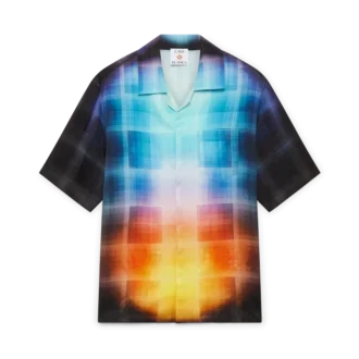 Camisa de pantalón corto de mezcla de viscosa con estampado de cuadros degradados