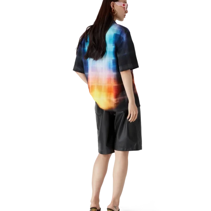 Camisa de pantalón corto de mezcla de viscosa con estampado de cuadros degradados Camisa de pantalón corto de mezcla de viscosa con estampado de cuadros degradados