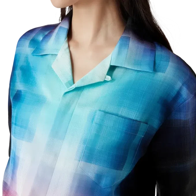 Camisa de pantalón corto de mezcla de viscosa con estampado de cuadros degradados Camisa de pantalón corto de mezcla de viscosa con estampado de cuadros degradados