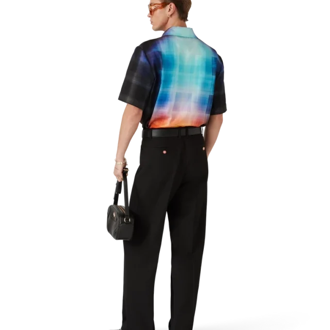 Camisa de pantalón corto de mezcla de viscosa con estampado de cuadros degradados Camisa de pantalón corto de mezcla de viscosa con estampado de cuadros degradados