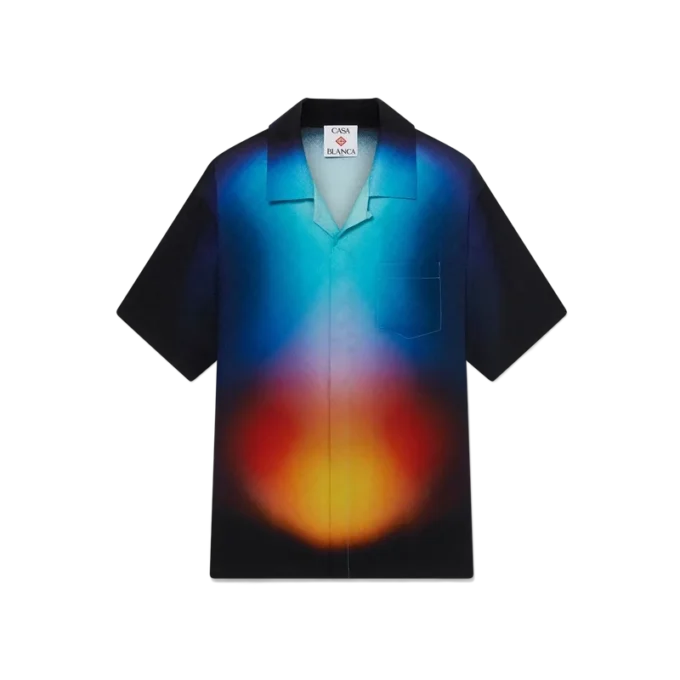 Camisa de pantalón corto de seda con estampado degradado Camisa de pantalón corto de seda con estampado degradado