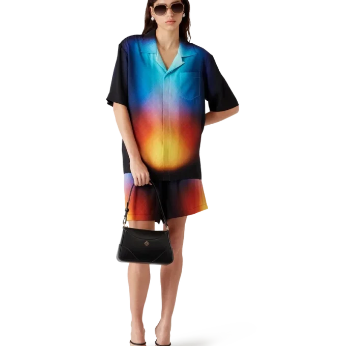 Camisa de pantalón corto de seda con estampado degradado Camisa de pantalón corto de seda con estampado degradado