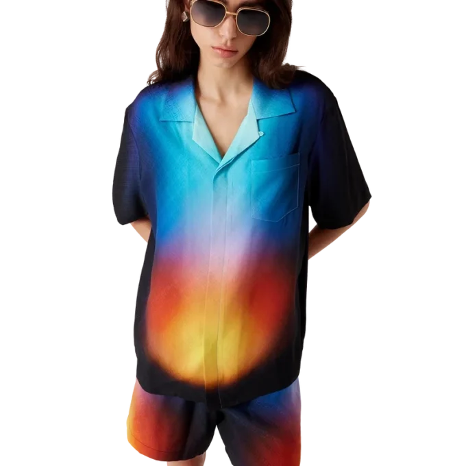 Camisa de pantalón corto de seda con estampado degradado Camisa de pantalón corto de seda con estampado degradado