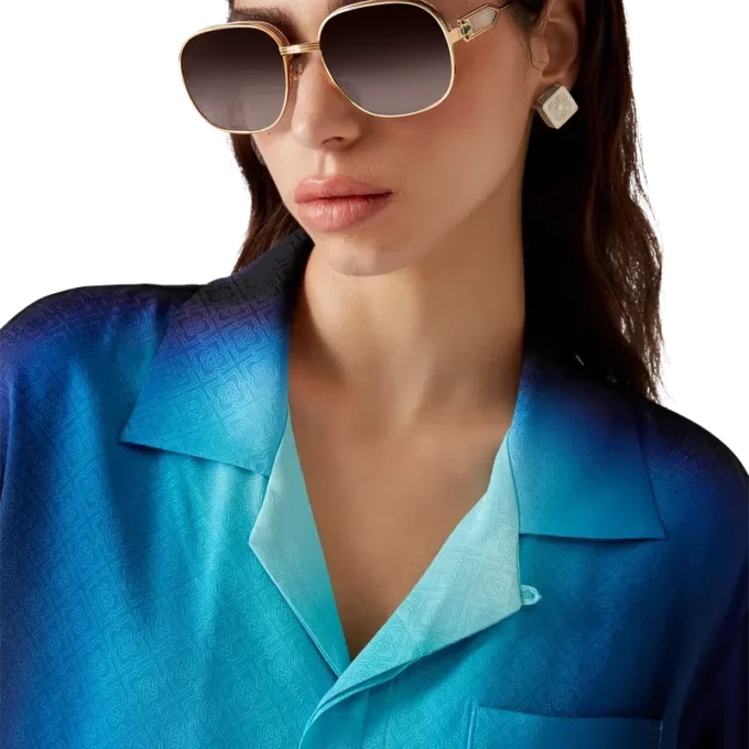 Camisa de pantalón corto de seda con estampado degradado Camisa de pantalón corto de seda con estampado degradado