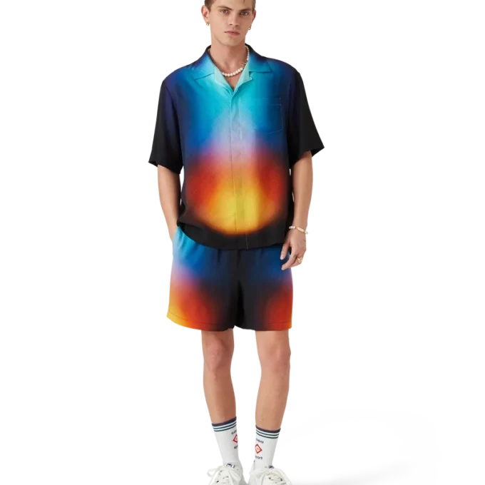 Camisa de pantalón corto de seda con estampado degradado Camisa de pantalón corto de seda con estampado degradado