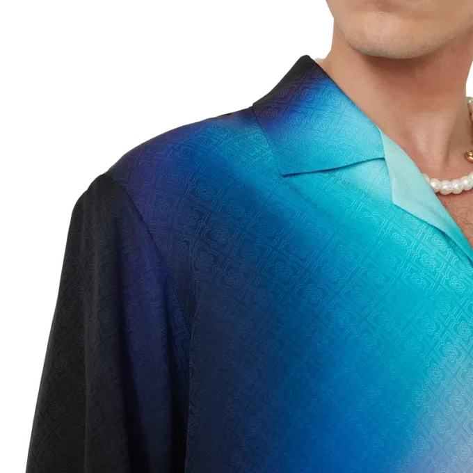 Camisa de pantalón corto de seda con estampado degradado Camisa de pantalón corto de seda con estampado degradado