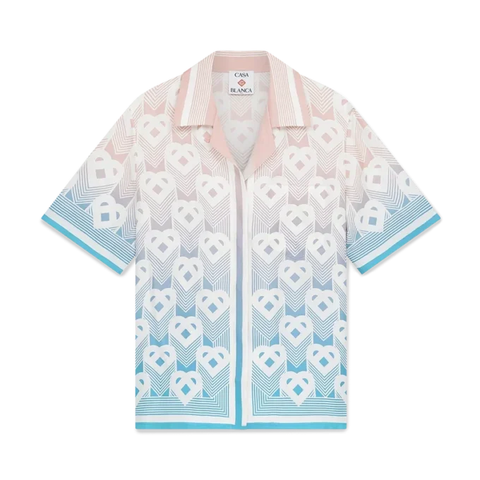 Camisa de pantalón corto de seda con monograma de corazones degradado