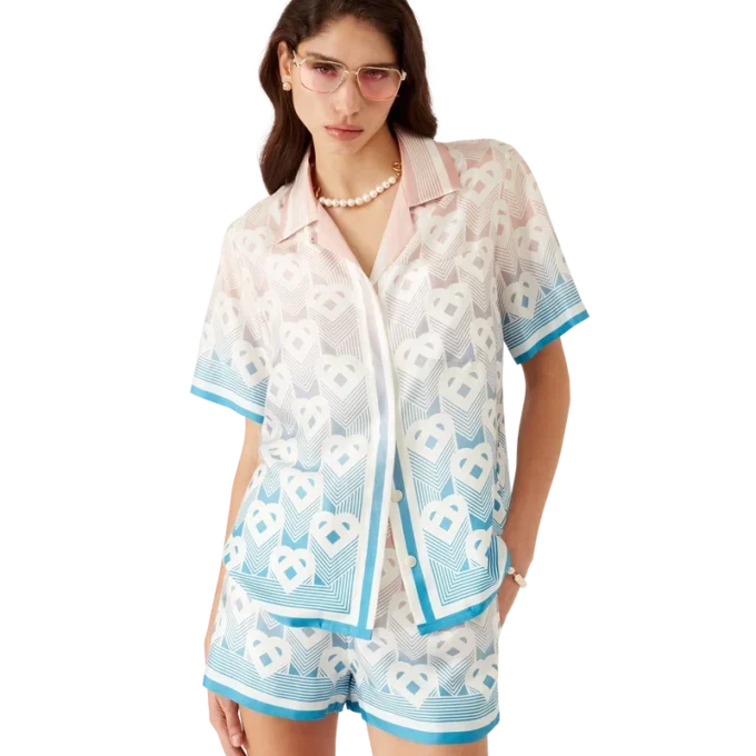 Camisa de pantalón corto de seda con monograma de corazones degradado