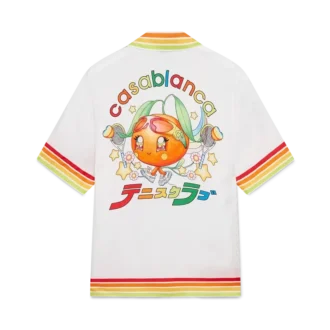 Camisa de sarga de seda de pantalón corto con mascota naranja