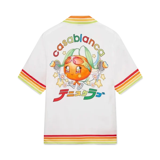 Camisa de sarga de seda de pantalón corto con mascota naranja