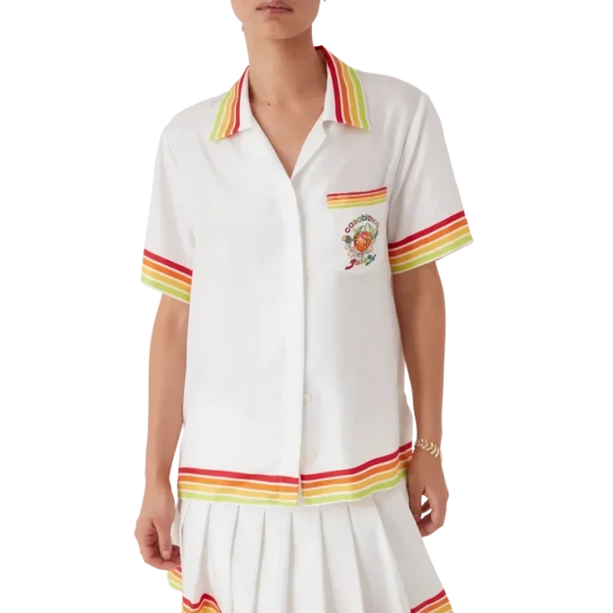 Camisa de sarga de seda de pantalón corto con mascota naranja