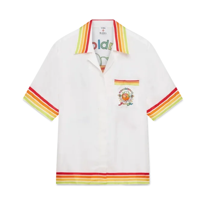 Camisa de sarga de seda de pantalón corto con mascota naranja