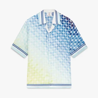 Camisa de seda de manga corta con diseño de mosaico de tenis degradado