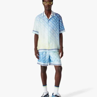 Camisa de seda de manga corta con diseño de mosaico de tenis degradado