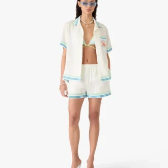 Camisa de seda de pantalón corto con cuello cubano y estampado floral