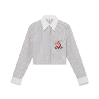 Camisas cortas de algodón con rayas finas y bordados