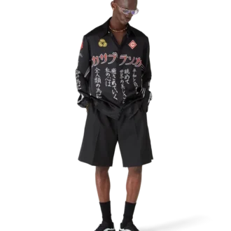 Camisas de manga larga de satén de seda con emblema