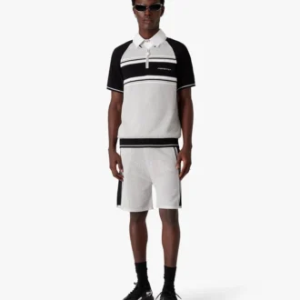 Camisas de pantalones cortos con cremallera y rayas de malla metalizada