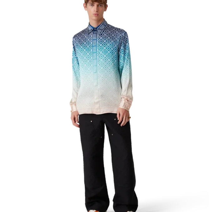 Camisas de seda de manga larga con degradado jacquard