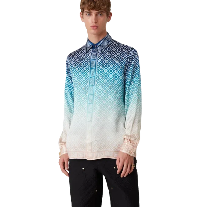 Camisas de seda de manga larga con degradado jacquard