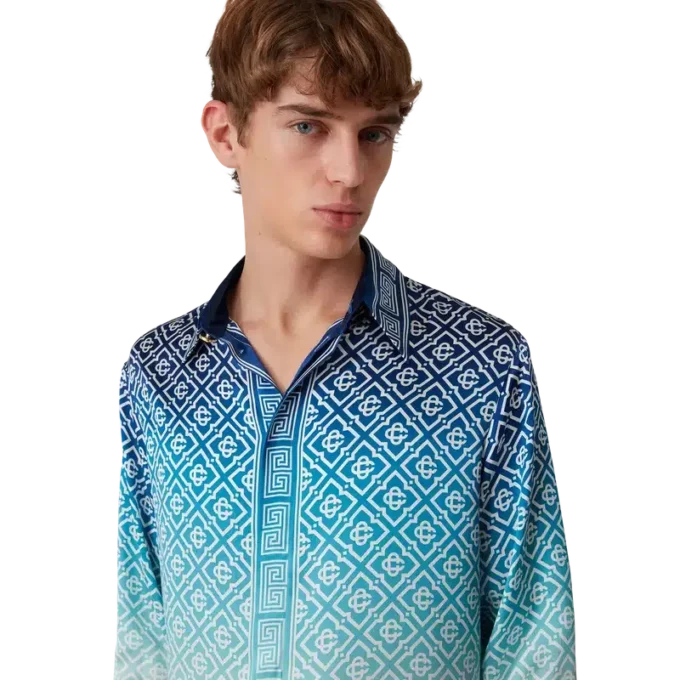 Camisas de seda de manga larga con degradado jacquard