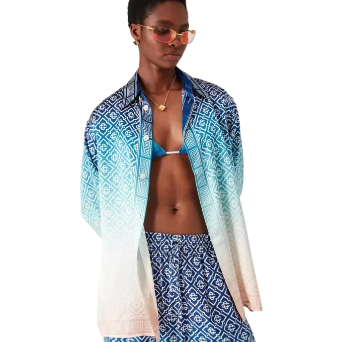 Camisas de seda jacquard degradado