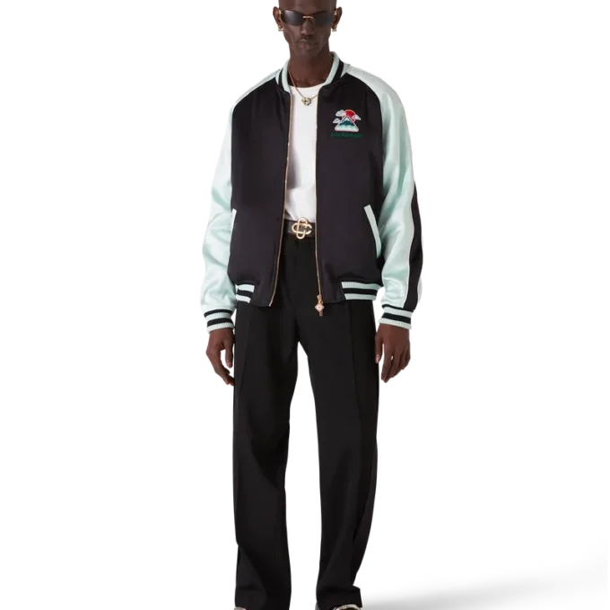 Chaqueta bomber de satén bordada