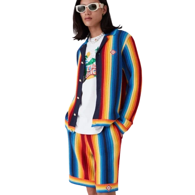 Chaqueta de rizo con rayas degradadas