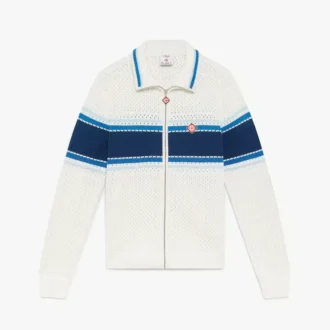 Chaqueta deportiva de malla a rayas blancas y azules