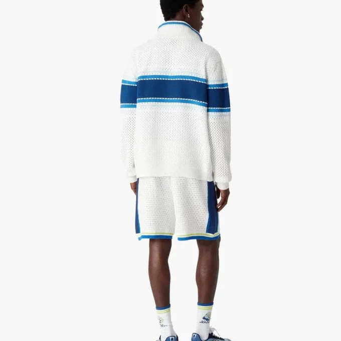 Chaqueta deportiva de malla a rayas blancas y azules