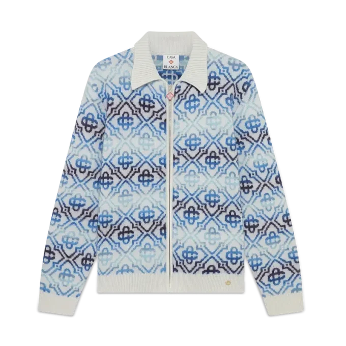 Cárdigan de merino de manga larga con monograma y efecto degradado Cárdigan de merino de manga larga con monograma y efecto degradado