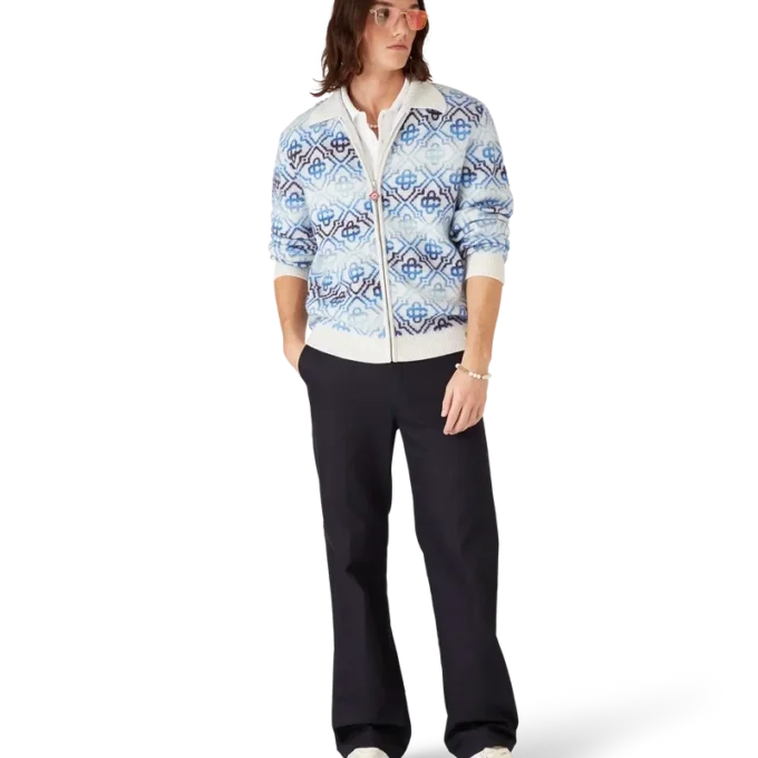 Cárdigan de merino de manga larga con monograma y efecto degradado Cárdigan de merino de manga larga con monograma y efecto degradado