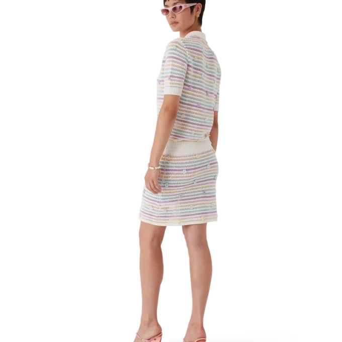 Falda de ganchillo de algodón con rayas florales