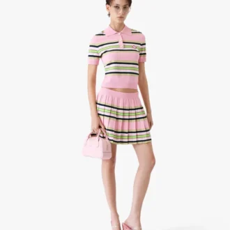 Falda plisada a rayas rosa y verde