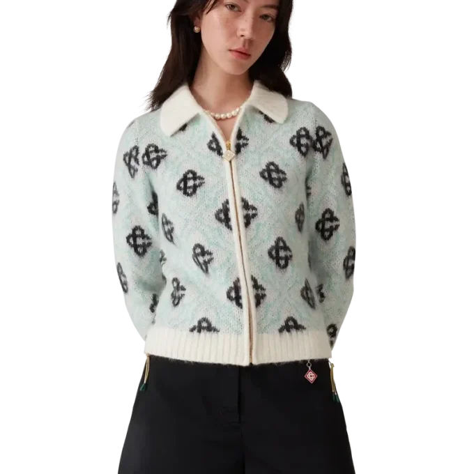 Jersey con cremallera de mohair con monograma